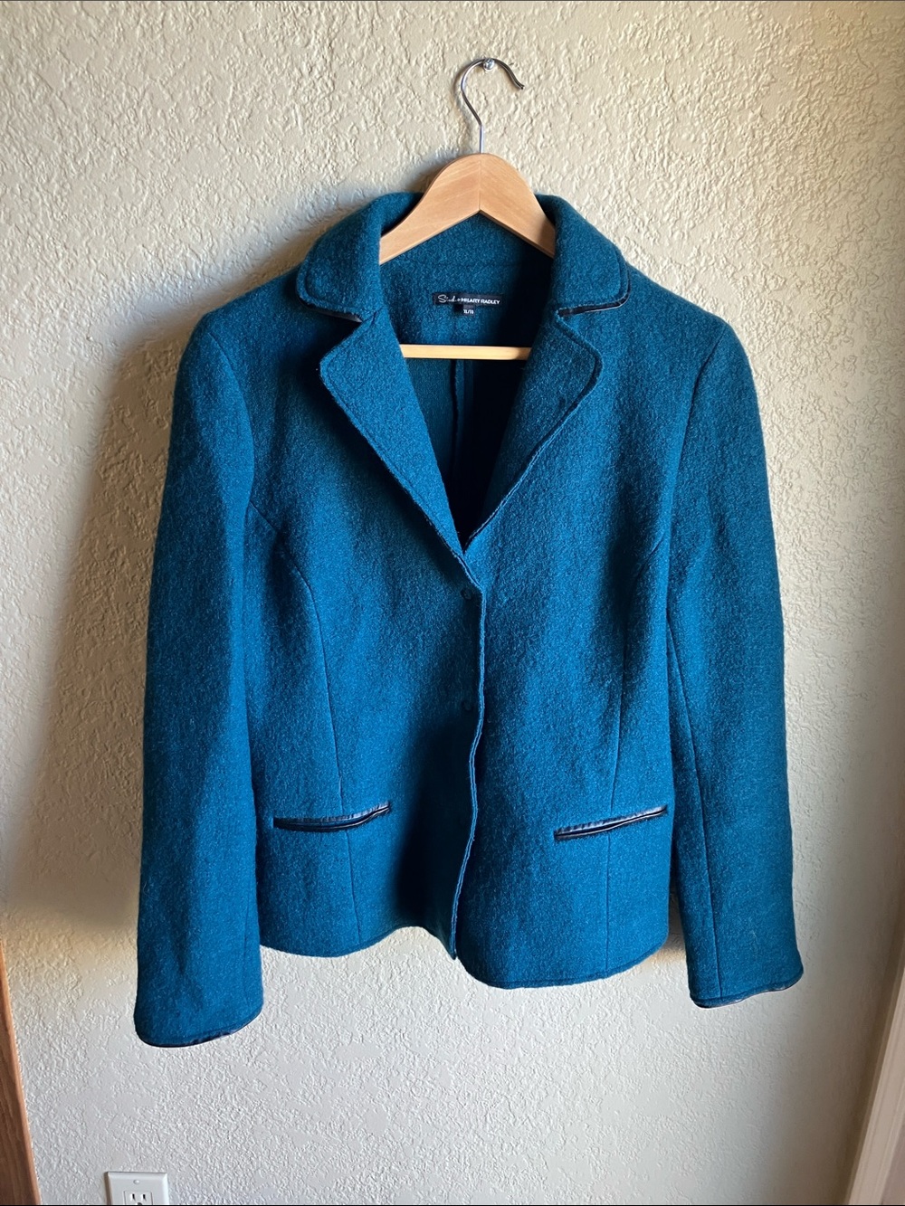 Hillary Radley teal boiled wool blazer  jacket